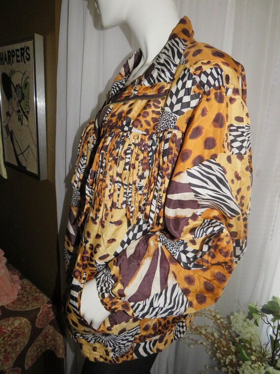 1980's/1990's Silk Exotic Patchwork Print BOMBER … - image 3