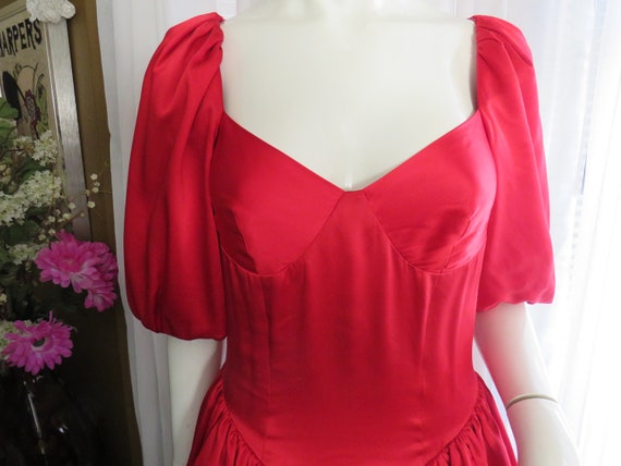 1990s' RED Puffy SILK Cocktail DRESS By Nicole Mi… - image 2