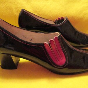 1960s' BLACK Chunk Heel PATENT PUMPS By Quality-CraftSize 6 1/2 image 3