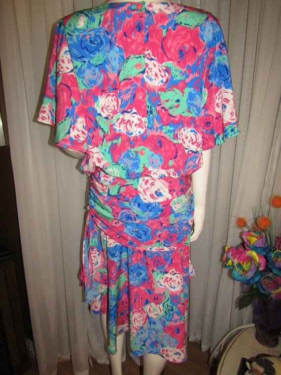1980s' Colorful FLORAL POLYESTER DRESS By Andrea … - image 4