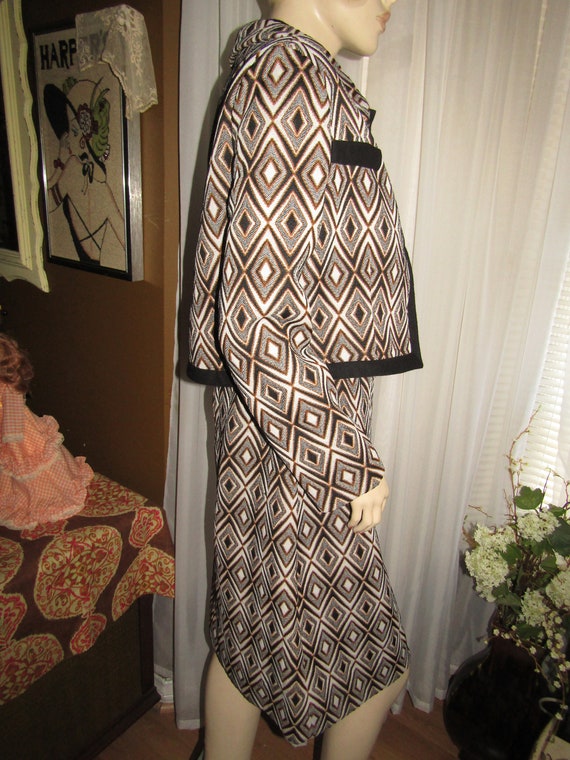 1960s' Ladies GEOMETRIC Black/White/Brown DRESS/S… - image 5