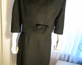 1960s' Ladies Mara by Romay 2-Piece BLACK SUIT With White MINK Collar--No Size Tag