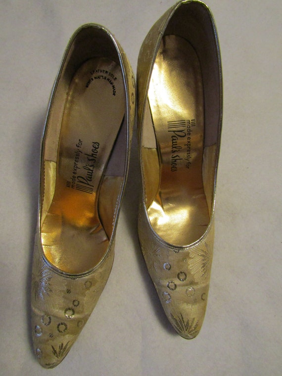 1960s' GOLD Abstract Matte Print PUMPS By Paul Sh… - image 2