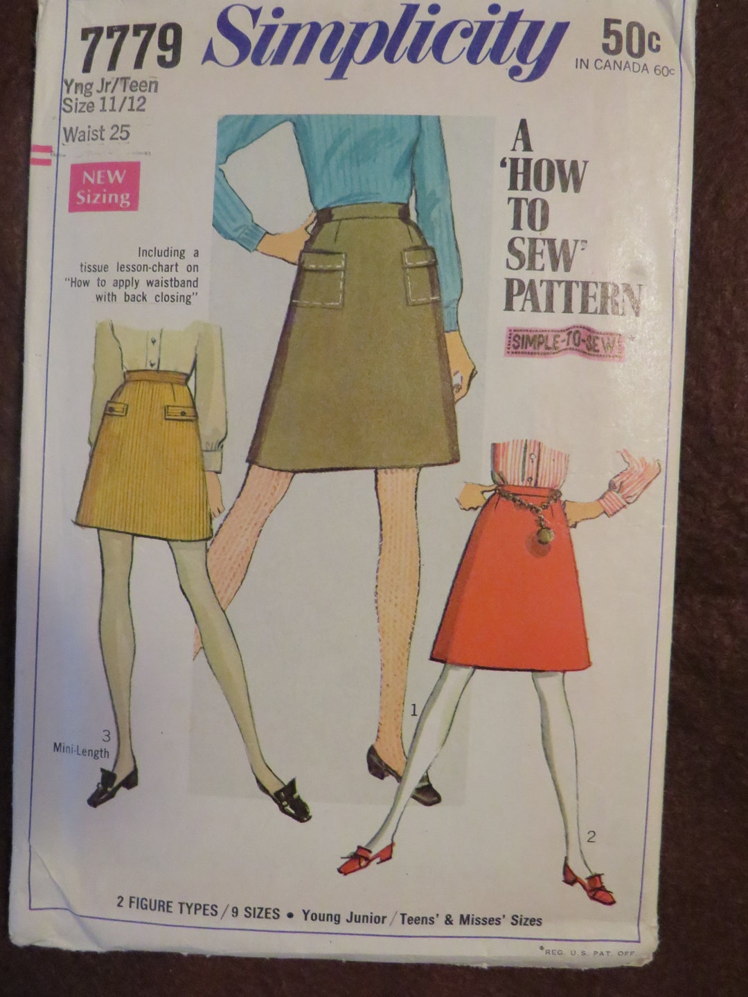 1968 Simplicity 7779 Two-length MISSES' Skirt----size 11/12 - Etsy