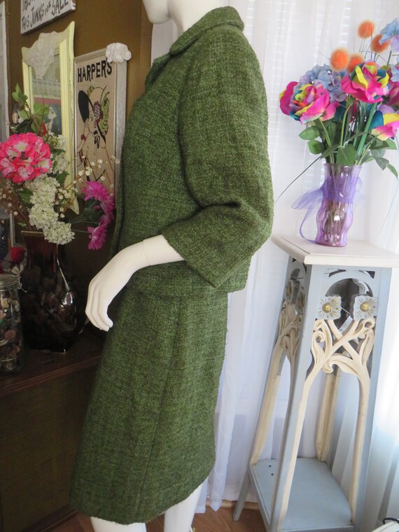 1950s' Dark Olive Green DRESS/JACKET Wool SUIT By Pec… Gem