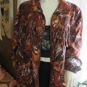 1980's/1990's Silk Exotic ANIMAL Print Waist JACKET By Evr Apparel---Size XL
