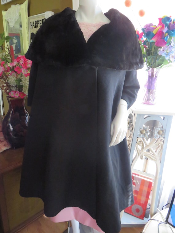 【美品】50-60s ファーコート カナダ製 L vintage 1950年代のビッグブラックスイング/ファンファーカラーコート
