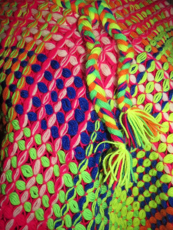 1960's/1970's Neon Bright COLORFUL Crocheted CAPE… - image 3