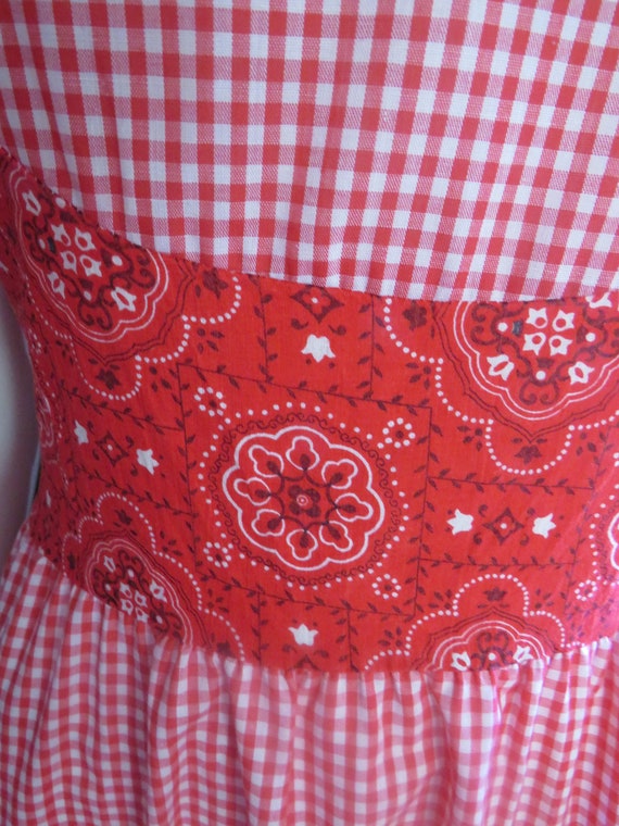 1970s' Red/White CHECKERED Paisley Ruffle Trim DR… - image 3