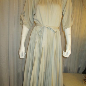 1970's TAN PLEATED Skirt DRESSNo Label/Size Tag image 1