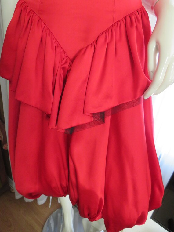 1990s' RED Puffy SILK Cocktail DRESS By Nicole Mi… - image 3