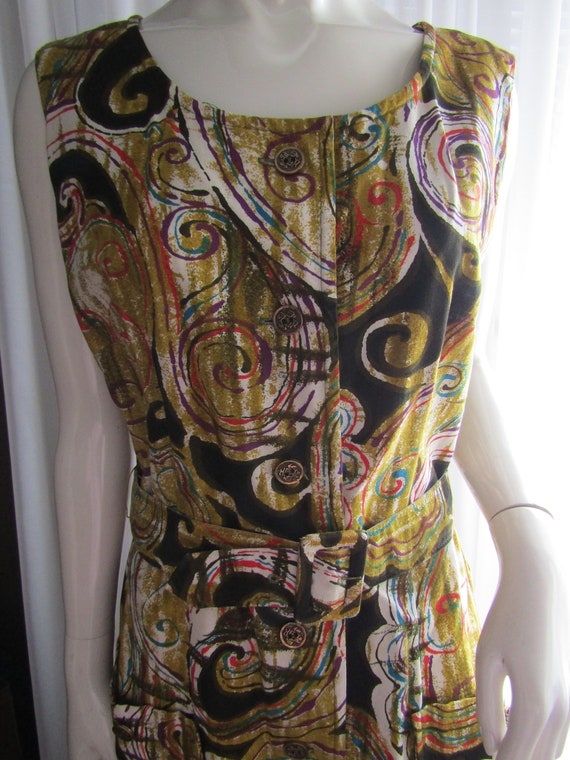 Vintage Sleeveless Belted ABSTRACT Colorful DRESS… - image 5