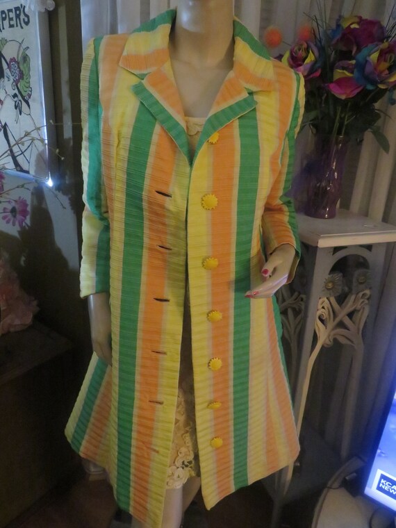 1960s' Green/Yellow/Orange/Tan Striped COAT By LI… - image 3