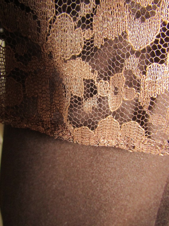 1970s' DARK BROWN Lace Sleeves/Collar, Floor Leng… - image 8