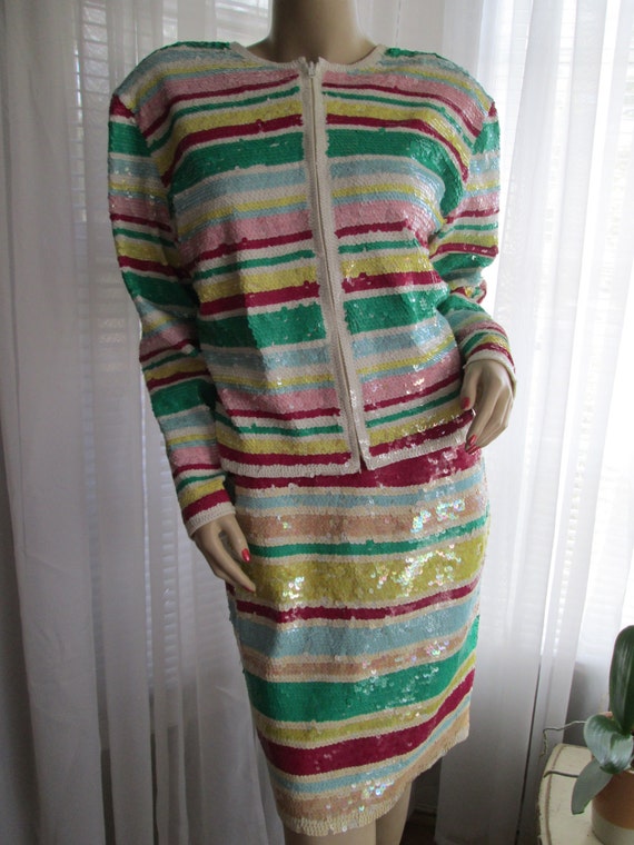 1980s' Adrienni VITTADINI Ladies Striped SEQUIN SU