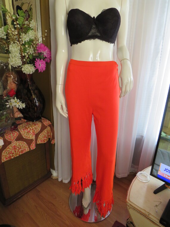 1970s' Bright ORANGE Wool FRINGE Bottom PANT---No… - image 2