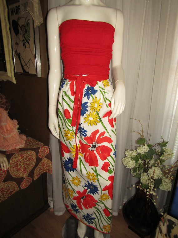 1960's/1970's Colorful FLORAL WRAP SKIRT By Vera--