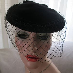 Vintage Ladies BLACK VEILED Head Topper HAT Made in Britain