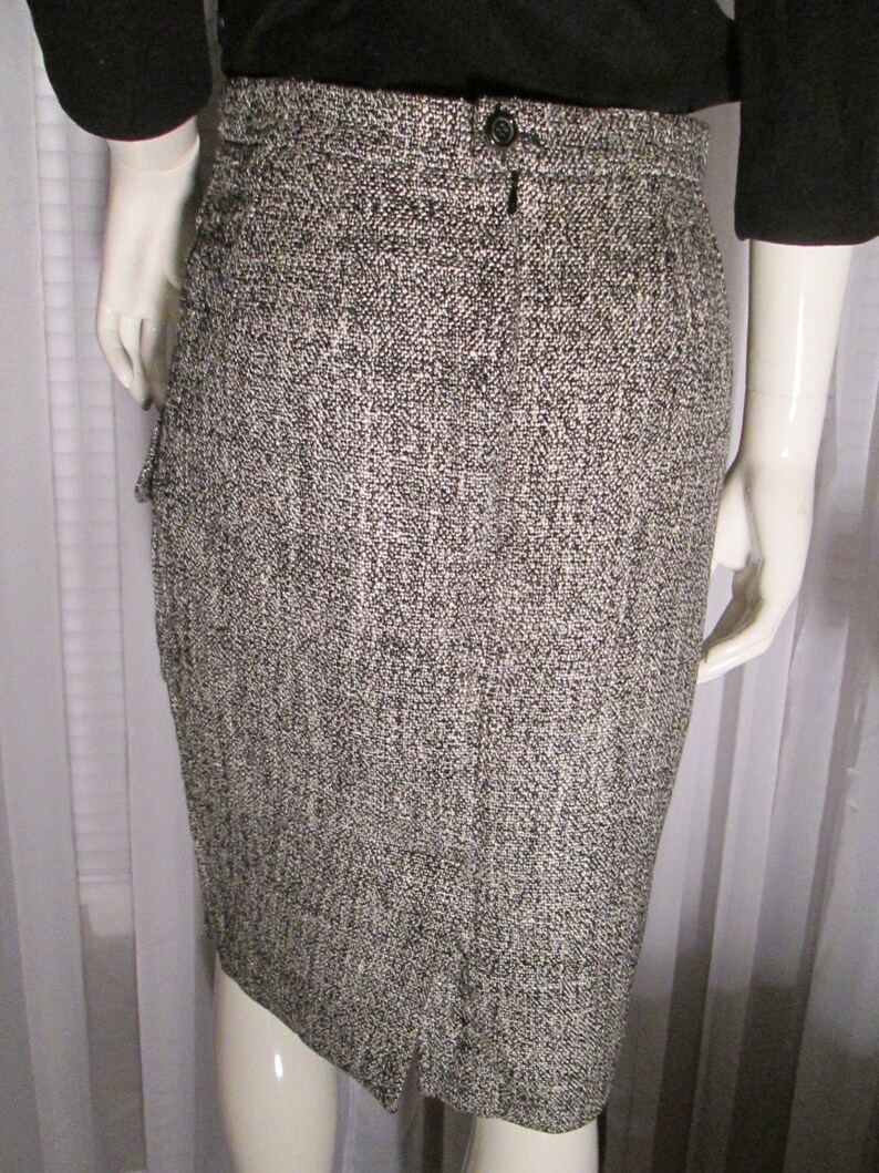 Vintage Ladies Black/White Tweed Print SKIRT by YVES Saint LAURENT/French Size 40 image 4