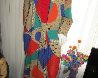 1980s' Colorful GEOMETRIC Print PANT-SET For Platinum By Dorothy Schoelen--Size M/L