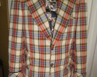 1970's Men COLORFUL PLAID JACKET-----No Label/Size 40R