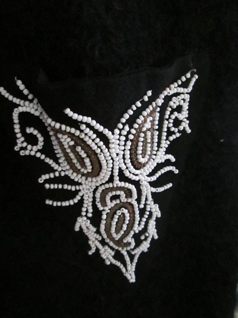 1960/'s Black MOHAIR White Beaded Pocket DRESS-----No Label