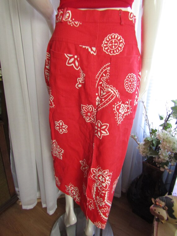 1980's/1990's Ladies Red/White Cotton DENIM SKIRT… - image 3