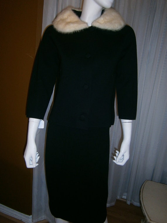 1960s' BLACK 2-Piece 100% Virgin Wool SUIT With W… - image 1