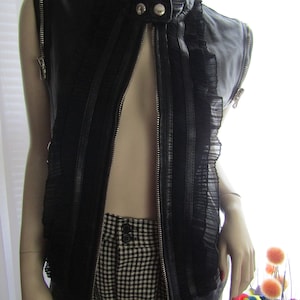 1990s&#39; Ladies BLACK LEATHER  (Sheep Skin) VEST by Dolce & Gabbana--Italian Size 44
