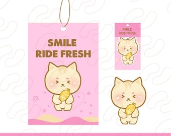 Smile Ride Fresh Air Freshener PNG | Kawaii Cat Car Freshener Digital Download