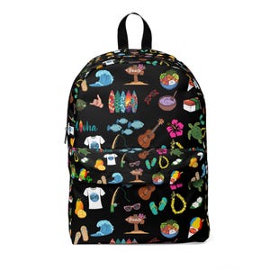 Hawaiian Beach Icons Backpack | Tropical Surf, Ukulele, Lei Pattern