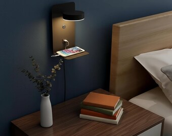 Modern Bedside Lamp Reading Light Wall Sconce Bedroom Lighting Minimalist Design Touch Switch Usb Charging Black Fixture Contemporary