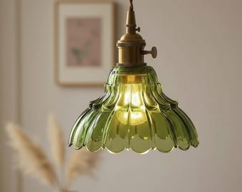 Vintage Pendant Light Fixture Farmhouse Hanging Lamp Flower Shade Floral Design Ceiling Lighting Kitchen Island Dining Room Rustic Decor