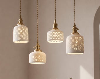 Nordic Pendant Light Ceramic Shade White Flower Hanging Lamp Minimalist Design Scandinavian Style Ceiling Fixture Modern Kitchen Dining