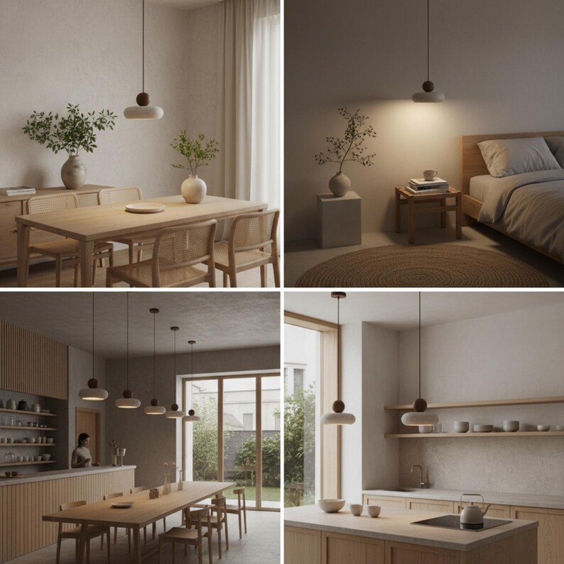 Lámpara colgante de travertino, lámpara de techo, diseño de iluminación para dormitorio, moderno y minimalista, colgante de piedra amarilla, iluminación natural, brillo cálido. imagen 8