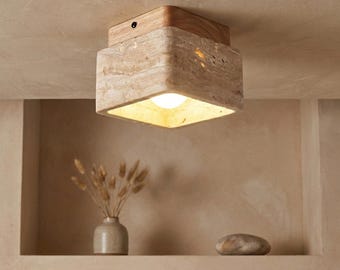 Lámpara de techo de travertino, aplique de piedra, lámpara de dormitorio, pasillo, baño, luz ambiental cálida, estilo moderno minimalista escandinavo zen.