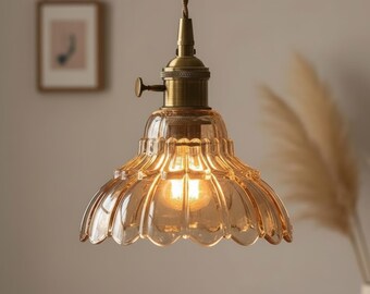 Vintage Pendant Light Fixture Farmhouse Hanging Lamp Flower Shade Floral Design Ceiling Lighting Kitchen Island Dining Room Rustic