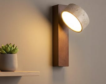 Travertine Wall Lamp Rotatable Stone Sconce Bedside Reading Light Adjustable Pull Chain Switch Minimalist Bedroom Lighting Fixture Natural