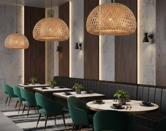 Bamboo Pendant Light Rattan Ceiling Lamp Shade Wicker Hanging Fixture Boho Dining Natural Handwoven Lantern Modern Tropical Decor Rustic