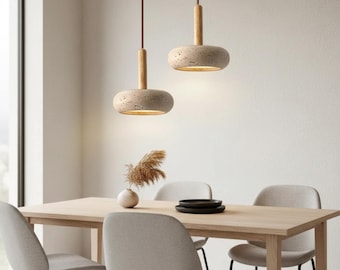 Travertine Pendant Light Stone Lamp Japandi Style Minimalist Kitchen Pendant Fixture Natural Stone Hanging Lamp Wabi Sabi Zen Lighting