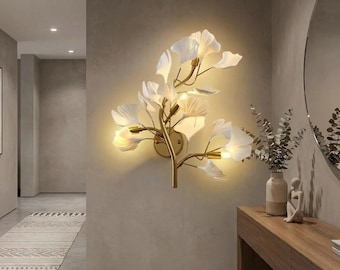 Ginkgo Wall Lamp Gold Sconce Bedroom Modern Lighting Luxury Fixture Led Hallway Foyer Illumination Botanical Design Nature Inspired French