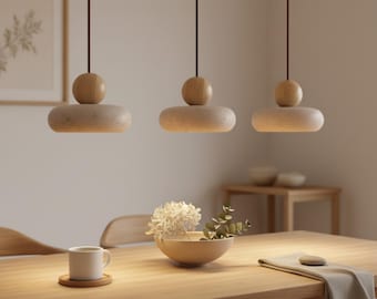 Travertine Pendant Light Fixture Ceiling Lamp Bedroom Lighting Design Modern Aesthetic Minimalist Hanging Yellow Stone Natural Illumination