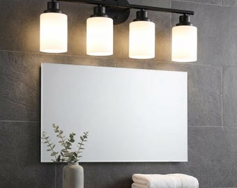 Bathroom Vanity Light Fixture Modern Mirror Lighting Black Sconce Wall Mount Glass Shade Contemporary Bar Lamp Minimalist Metal Design