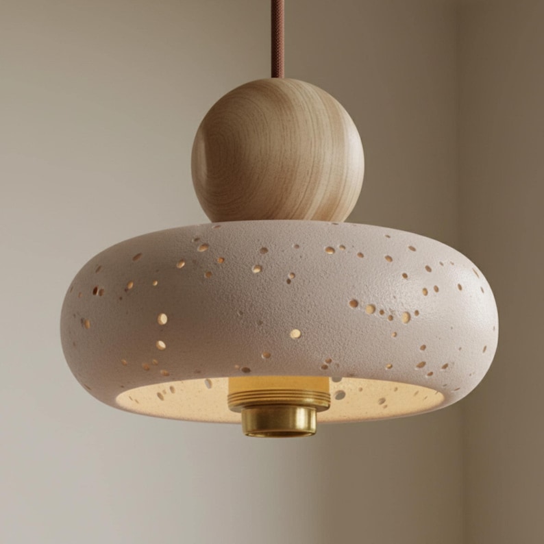 Lámpara colgante de travertino, lámpara de techo, diseño de iluminación para dormitorio, moderno y minimalista, colgante de piedra amarilla, iluminación natural, brillo cálido. imagen 10