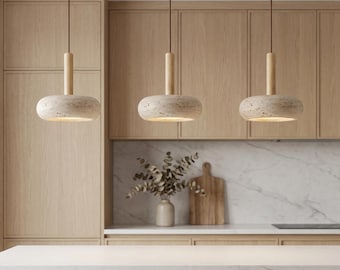 Travertine Pendant Light Stone Lamp Japandi Style Minimalist Kitchen Ceiling Fixture Hanging Overhead Dining Room Zen Lighting Natural