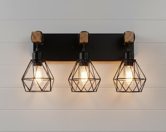 Farmhouse Bathroom Vanity Light Fixture Rustic Wood Wall Sconce Industrial Metal Bedroom Lamp Above Mirror Hallway Lighting Home Interior