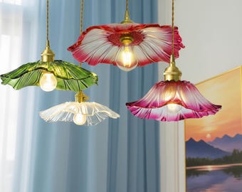 Flower Pendant Light Fixture Vintage Hanging Lamp Shade Floral Ceiling Lighting Bedroom Decoration Art Deco Style Glass Dining Chandelier