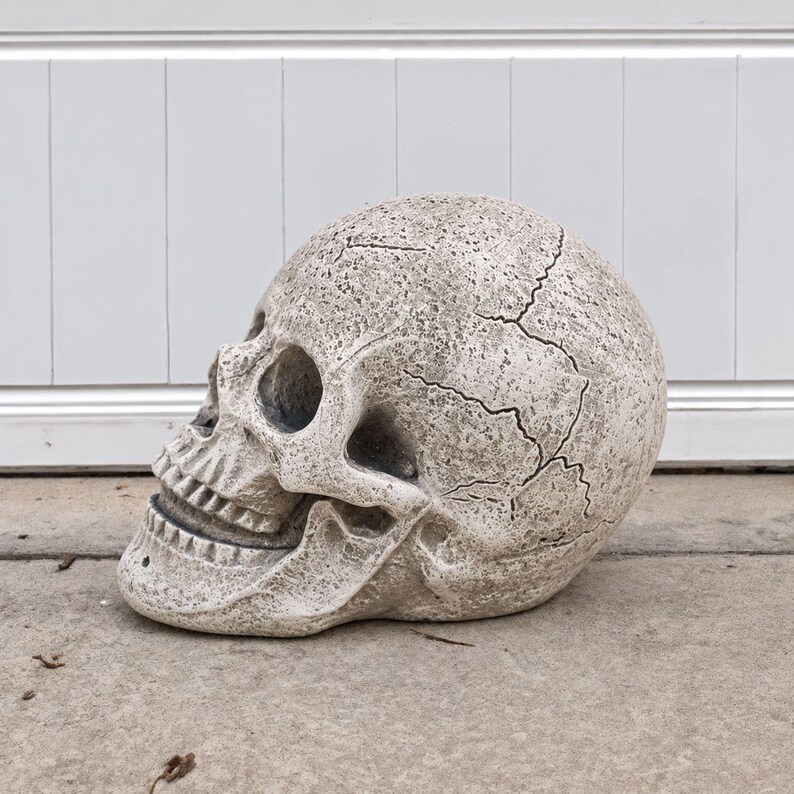 Concrete Human Skull Statue With Cracked Bone Texture Gothic Skeleton ...