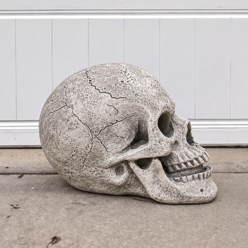 Concrete Human Skull Statue With Cracked Bone Texture Gothic Skeleton ...