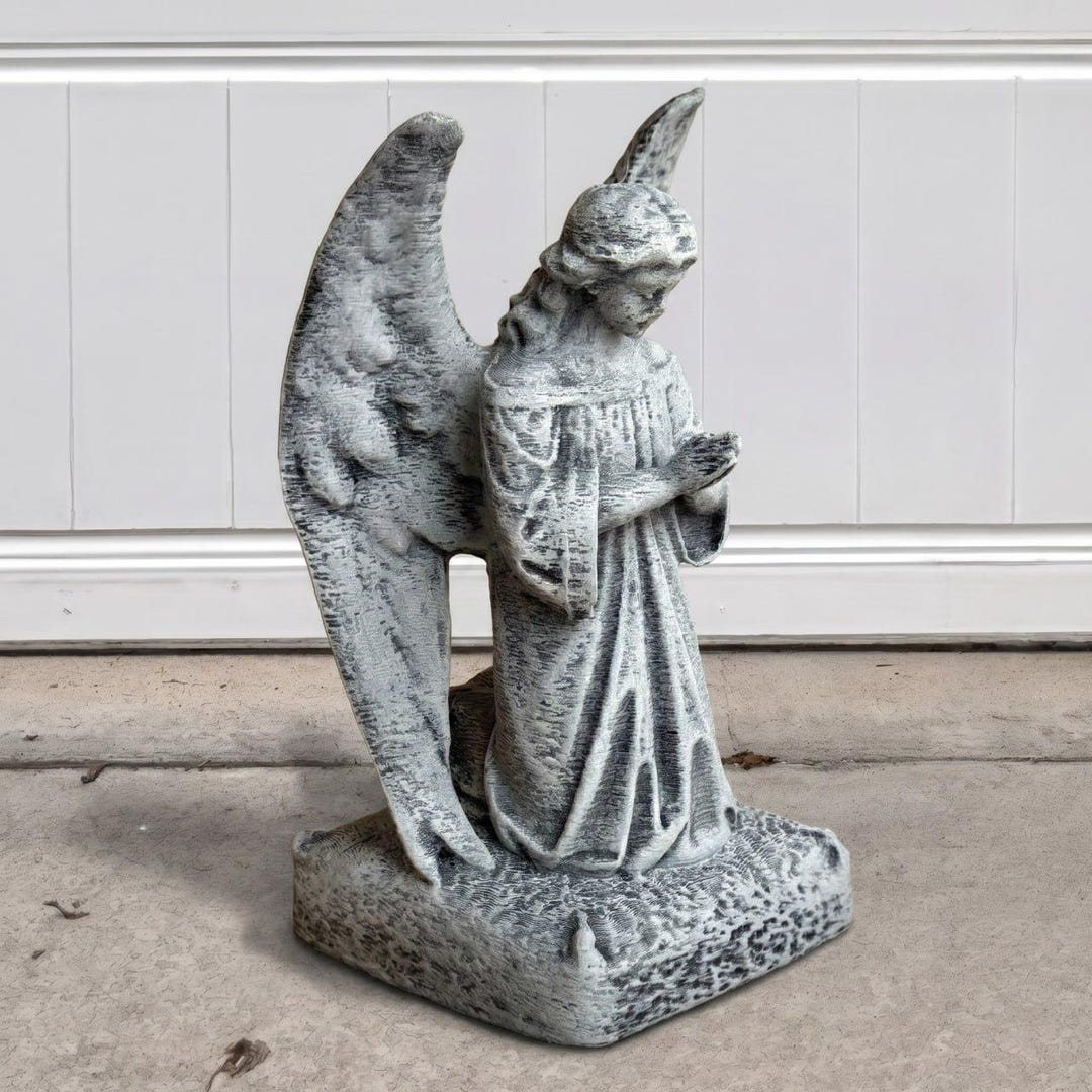 Concrete Angel Figurine Stone Guardian Sculpture Outdoor Memorial ...